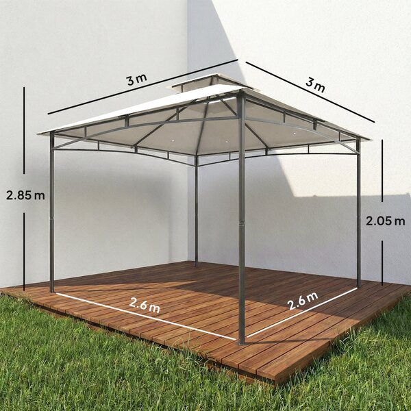Outsunny Gazebo 3x3m Idrorepellente Stabile Resistente all'inverno Gazebo da Giardino con Telaio Superiore Richiudibile Doppio Tetto Bianco crema | Aosom Italy