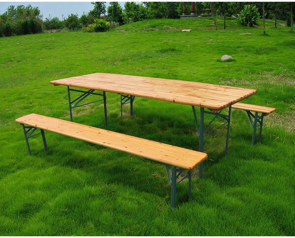 Set Birreria da Giardino Tavolo + 2 Panche Birreria in Legno Struttura in Ferro
