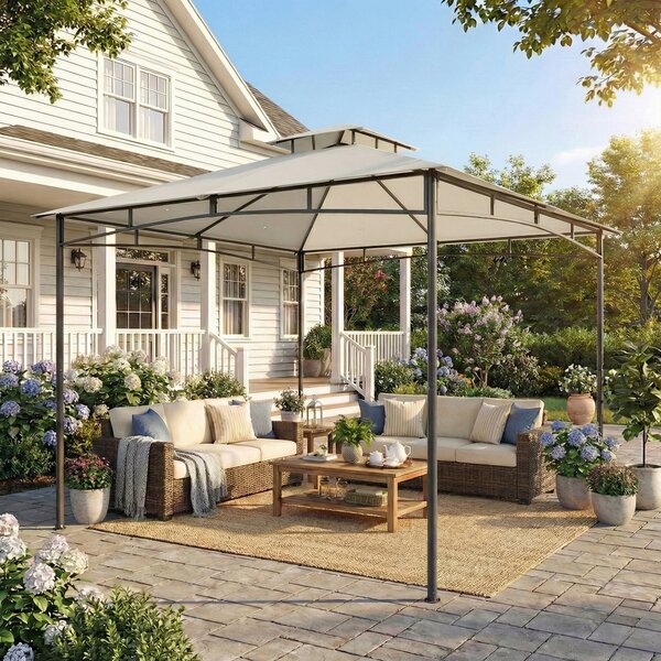 Outsunny Gazebo 3x3m Idrorepellente Stabile Resistente all'inverno Gazebo da Giardino con Telaio Superiore Richiudibile Doppio Tetto Bianco crema | Aosom Italy