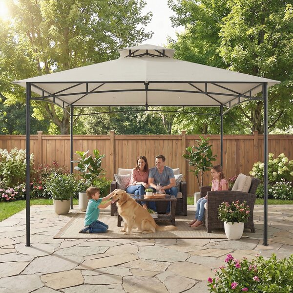 Outsunny Gazebo 3x3m Idrorepellente Stabile Resistente all'inverno Gazebo da Giardino con Telaio Superiore Richiudibile Doppio Tetto Bianco crema | Aosom Italy