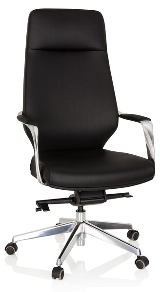Poltrona da ufficio, rivestita in ecopelle nera, regolabile in altezza, dimensioni 133x63x65 cm
