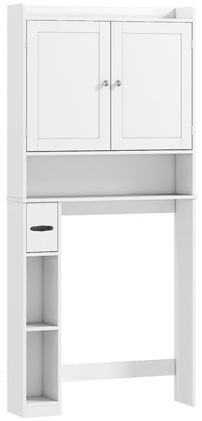 HOMCOM Mobile WC da posizionare sopra il WC o la lavatrice, 2 ante, 3 scomparti, portarotolo, 80x19,5x170cm, bianco | Aosom Italy