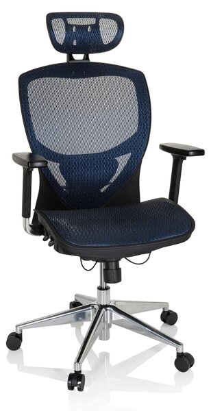 Sedia da ufficio VENUS ONE, realizzata in tessuto a rete, regolabile in altezza, con braccioli, colore blu