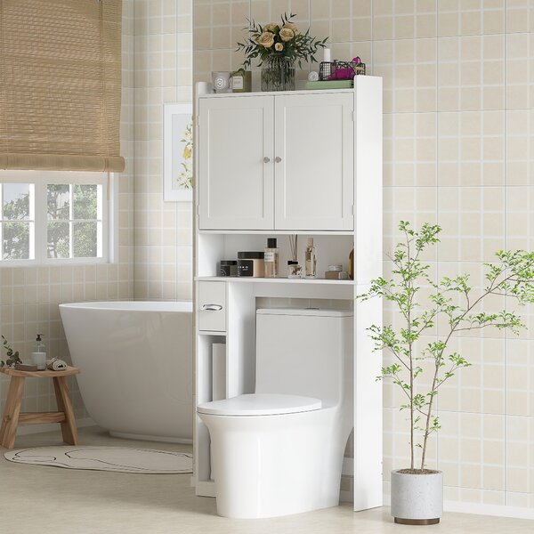 HOMCOM Mobile WC da posizionare sopra il WC o la lavatrice, 2 ante, 3 scomparti, portarotolo, 80x19,5x170cm, bianco | Aosom Italy