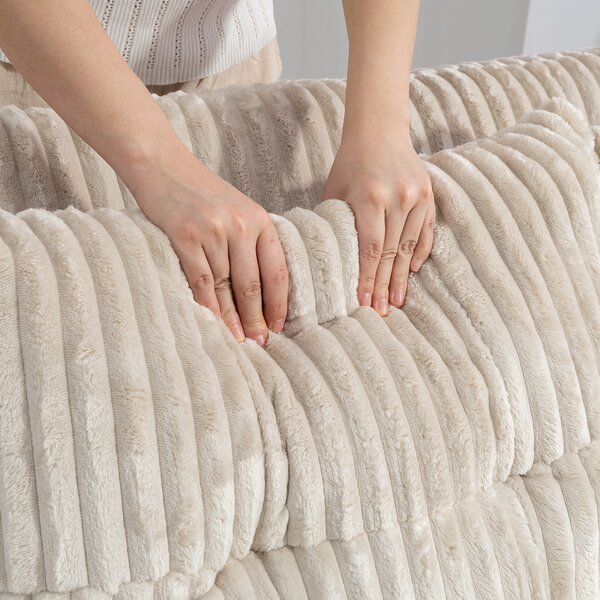 HOMCOM Divano letto 2 posti, rivestimento in velluto a coste, trasformabile in letto, 2 cuscini, tasche laterali, 157 x 190 cm, crema | Aosom Italy