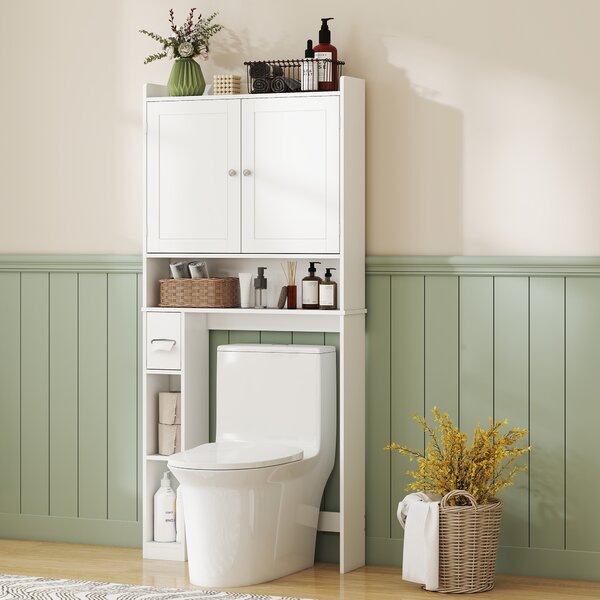 HOMCOM Mobile WC da posizionare sopra il WC o la lavatrice, 2 ante, 3 scomparti, portarotolo, 80x19,5x170cm, bianco | Aosom Italy