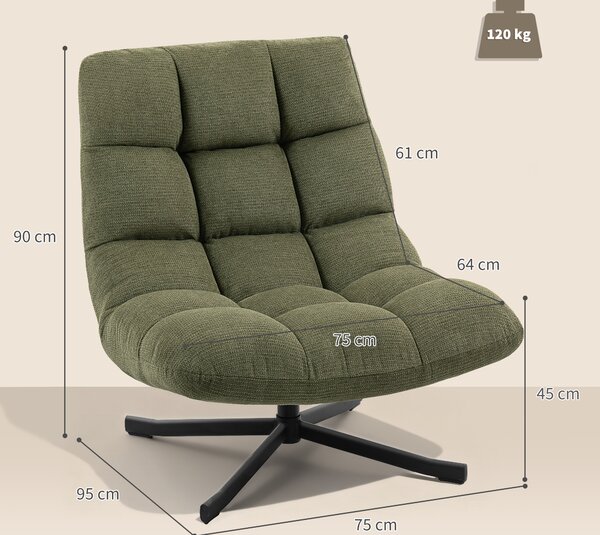 HOMCOM Poltrona Girevole Lounge con Ampia Seduta, Effetto Chenille Idrorepellente, Verde | Aosom Italy