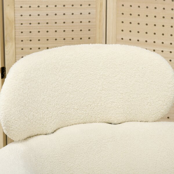 HOMCOM Poltrona da salotto con poggiatesta rimovibile, poltrona crapaud in peluche teddy, piedi in metallo, 71 x 65 x 90 cm, crema | Aosom Italy