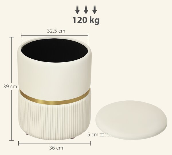 HOMCOM Pouf poggiapiedi contenitore in velluto a coste 36 x 36 x 44 cm per soggiorno, camera da letto, beige | Aosom Italy