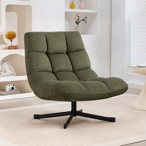 HOMCOM Poltrona Girevole Lounge con Ampia Seduta, Effetto Chenille Idrorepellente, Verde | Aosom Italy