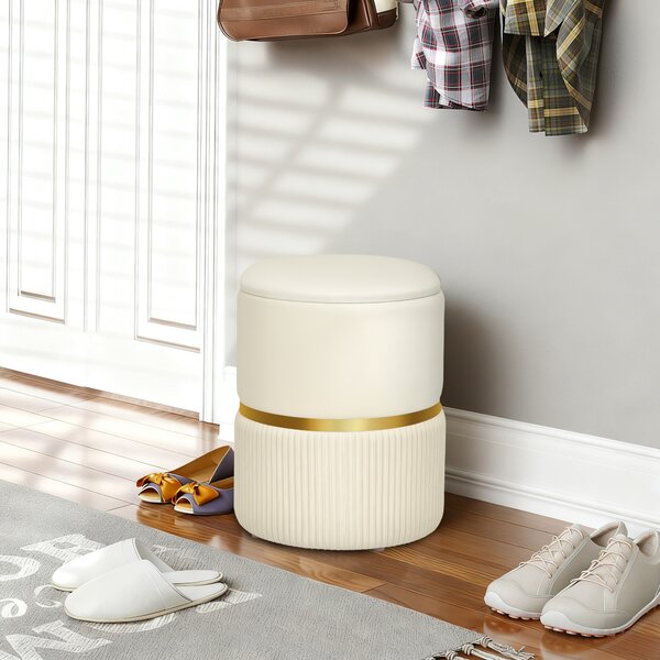 HOMCOM Pouf poggiapiedi contenitore in velluto a coste 36 x 36 x 44 cm per soggiorno, camera da letto, beige | Aosom Italy