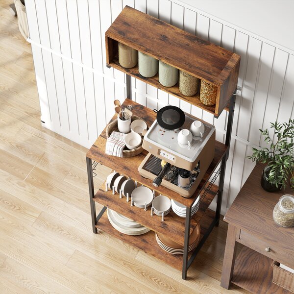 HOMCOM Scaffale da cucina, scaffale a colonna con 5 ganci a S, 5 ripiani, presa elettrica, in acciaio, Marrone rustico, 60 x 42 x 153 cm | Aosom Italy