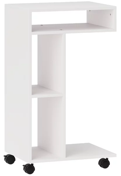 HOMCOM Tavolino a forma di C con ruote, con 3 scomparti e 1 mensola aperta, 40 x 30 x 69 cm, bianco | Aosom Italy