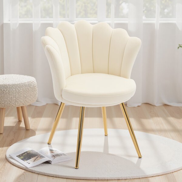 HOMCOM Poltroncina conchiglia sedia da coiffeuse poltroncina in velluto poltrona da salotto con piedi in metallo dorato beige | Aosom Italy