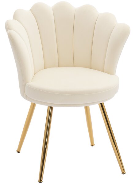 HOMCOM Poltroncina conchiglia sedia da coiffeuse poltroncina in velluto poltrona da salotto con piedi in metallo dorato beige | Aosom Italy