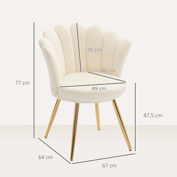 HOMCOM Poltroncina conchiglia sedia da coiffeuse poltroncina in velluto poltrona da salotto con piedi in metallo dorato beige | Aosom Italy