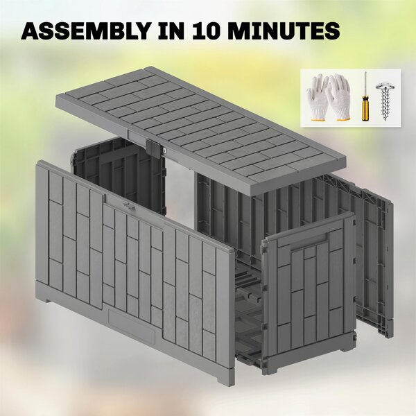 Outsunny Cassapanca 379 L impermeabile richiudibile resistente ai raggi UV effetto legno per giardino 122,5x56x62cm Grigio | Aosom Italy