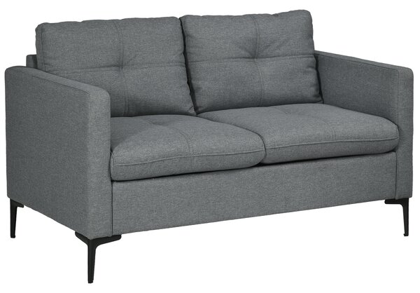 HOMCOM Divano 2 posti contemporaneo base in metallo nero tessuto effetto lino grigio scuro | Aosom Italy