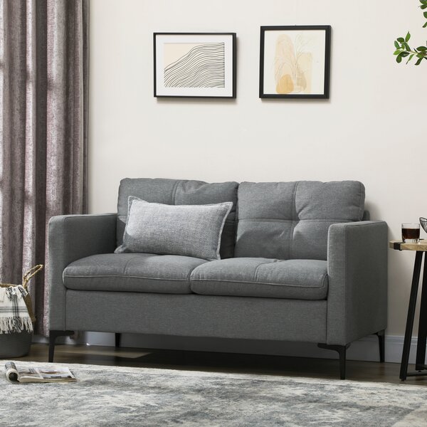 HOMCOM Divano 2 posti contemporaneo base in metallo nero tessuto effetto lino grigio scuro | Aosom Italy