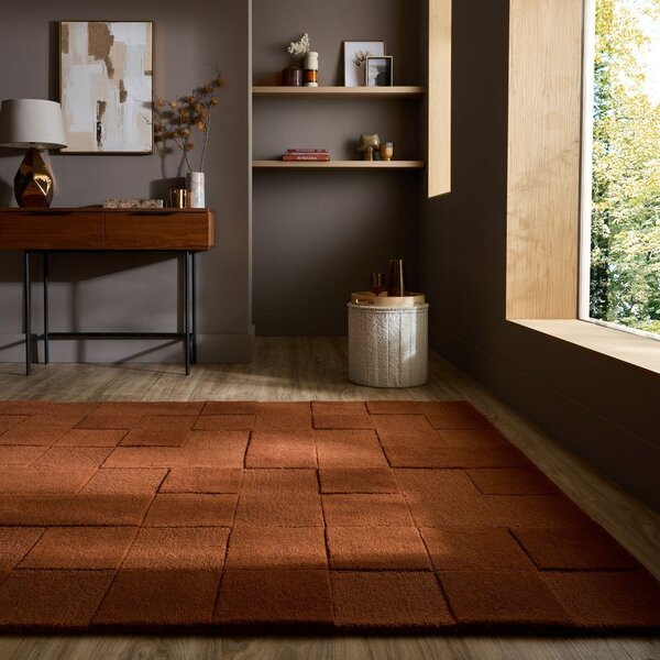 Tappeto color terracotta in lana tessuto a mano 200x290 cm Checkerboard – Flair Rugs