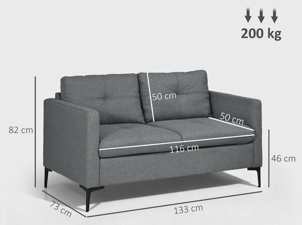 HOMCOM Divano 2 posti contemporaneo base in metallo nero tessuto effetto lino grigio scuro | Aosom Italy