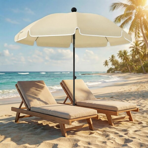 Outsunny Ombrellone da spiaggia Ø150 cm idrorepellente pieghevole con ancoraggio per sabbia inclinazione regolabile borsa da trasporto Beige | Aosom Italy