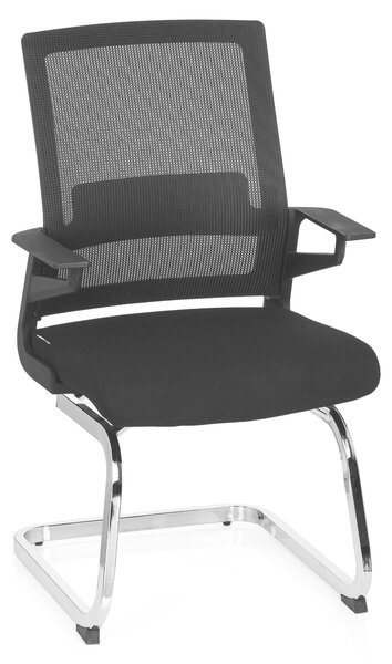 Sedia per visitatori, modello V, rivestita in tessuto/rete, colore nero, con struttura a slitta