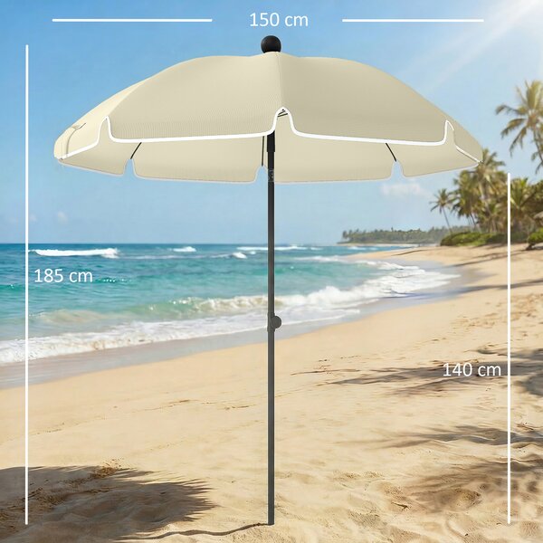 Outsunny Ombrellone da spiaggia Ø150 cm idrorepellente pieghevole con ancoraggio per sabbia inclinazione regolabile borsa da trasporto Beige | Aosom Italy
