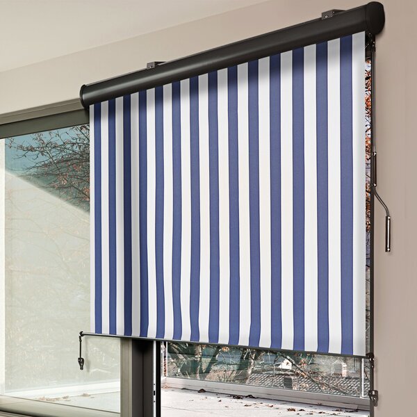 Tenda da Sole Avvolgibile a Rullo 2,5x2m da Esterno Bianco e Blu