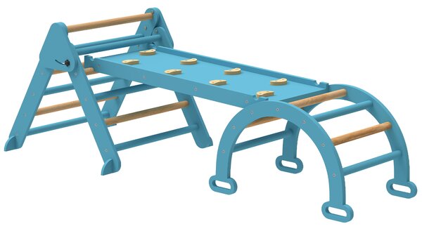 AIYAPLAY 7 in 1 Triangolo da Arrampicata Montessori in Legno Pieghevole con Arco e Rampa per Bambini 18-48 Meses 188x70 cm Azul | Aosom Italy