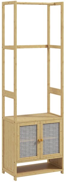 HOMCOM Appendiabiti in Bambù con Armadio Scarpiera Barra per Appendere Ripiano Regolabile per Ingresso Corridoio 53x31x168 cm Naturale | Aosom Italy