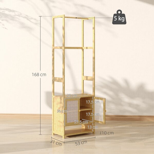 HOMCOM Appendiabiti in Bambù con Armadio Scarpiera Barra per Appendere Ripiano Regolabile per Ingresso Corridoio 53x31x168 cm Naturale | Aosom Italy