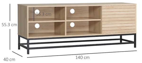 HOMCOM Mobile TV Moderno per TV fino a 60", in MDF e Acciaio, con 4 Ripiani Aperti e Armadietto a 2 Livelli, 140x40x55.3 cm - Legno e Nero|Aosom