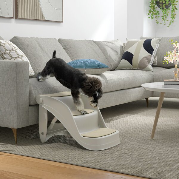 PawHut Scala per Cani Piccoli Pieghevole 3 Gradini Gradini per Cani con Tappetini Antiscivolo 49x38x38 cm Grigio | Aosom Italy