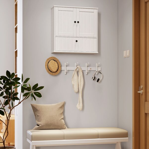 HOMCOM Armadio da Bagno da Parete Rustico con Ripiano Regolabile Doppia Anta e Anta Ribaltabile 60x19,5x60 cm Bianco | Aosom Italy
