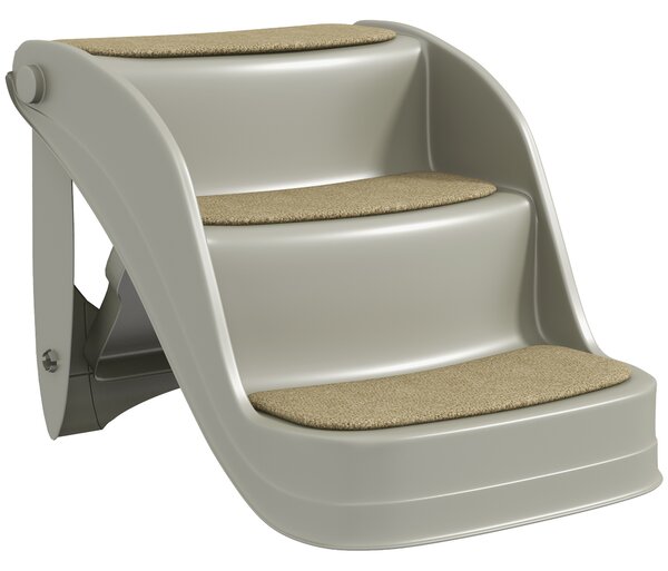 PawHut Scala per Cani Piccoli Pieghevole 3 Gradini Gradini per Cani con Tappetini Antiscivolo 49x38x38 cm Grigio | Aosom Italy