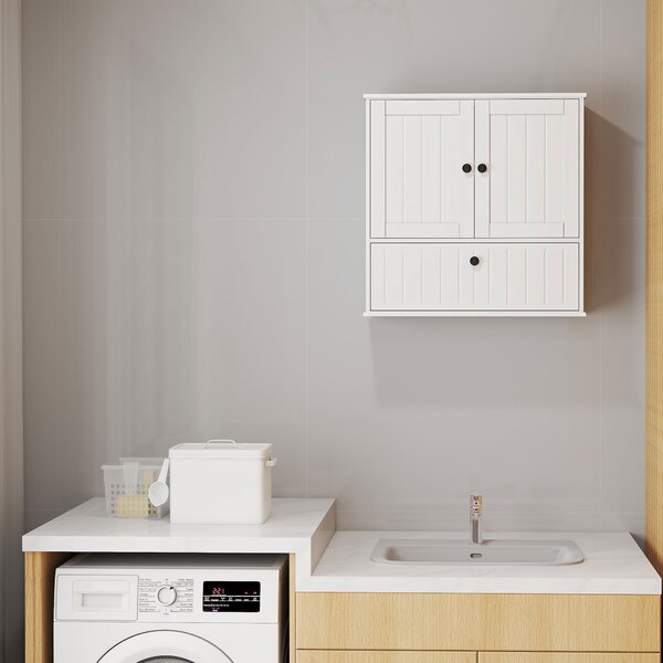 HOMCOM Armadio da Bagno da Parete Rustico con Ripiano Regolabile Doppia Anta e Anta Ribaltabile 60x19,5x60 cm Bianco | Aosom Italy