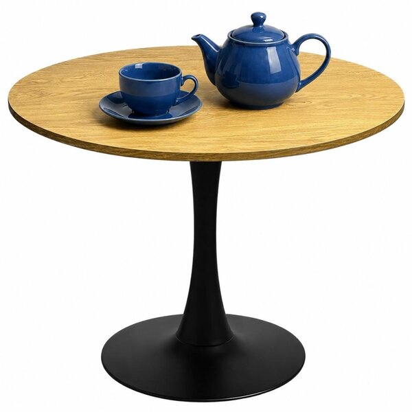 Tavolo da pranzo rotondo VICTORY SLIM, diametro 70 cm | Elegante tavolo da cucina in legno scuro con finitura effetto fumo | Tavolino da caffè moderno in stile industrial loft, finitura scura