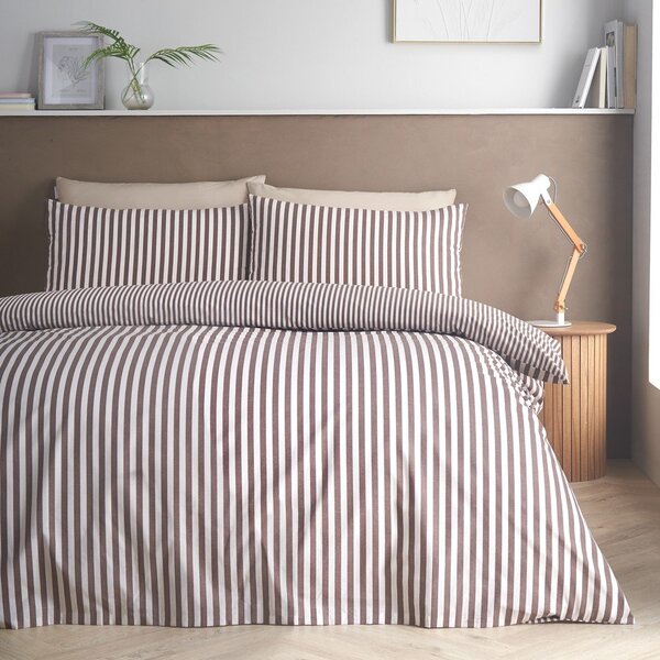 Set copripiumino e federa marrone scuro per letto matrimoniale 200x200 cm Epping Textured Stripe – Catherine Lansfield