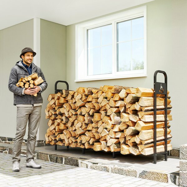Outsunny Portalegna Esterno in Metallo per Camino Carico 300 kg con Piedini Extra Rinforzati e Design Sagomato a Fiamma Nero | Aosom Italy