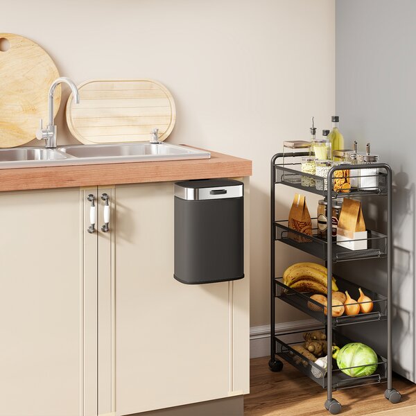 HOMCOM Cestino, Cestino da cucina in acciaio con coperchio che rimane aperto, secchio interno removibile, 21,5x19,5x30 cm, Nero | Aosom Italy