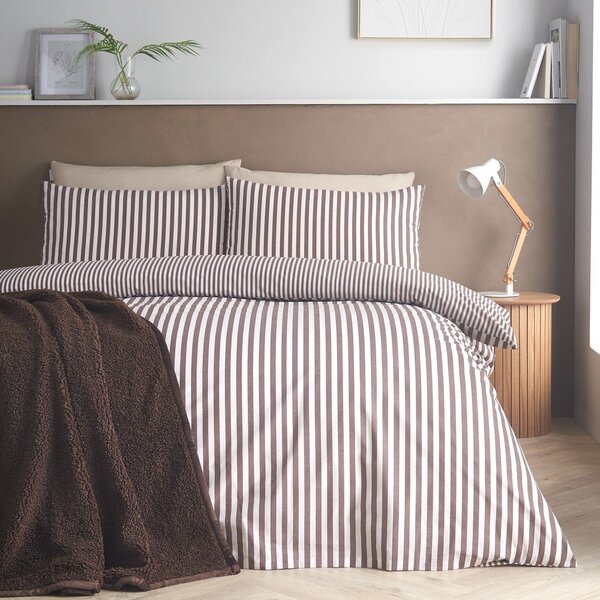Set copripiumino e federa marrone scuro per letto matrimoniale 200x200 cm Epping Textured Stripe – Catherine Lansfield