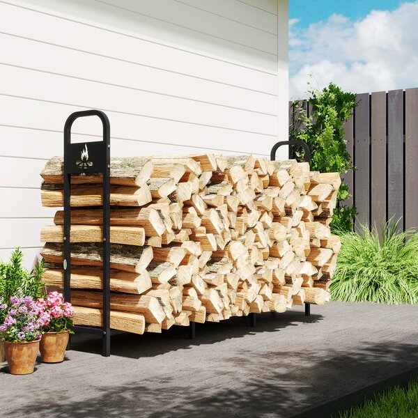 Outsunny Portalegna Esterno in Metallo per Camino Carico 300 kg con Piedini Extra Rinforzati e Design Sagomato a Fiamma Nero | Aosom Italy
