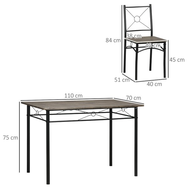 HOMCOM Tavolo da Pranzo con 4 Sedie, Set 5 Pezzi in MDF e Metallo per Sala da Pranzo, Cucina, Bar e Soggiorno, Marrone e Nero|Aosom