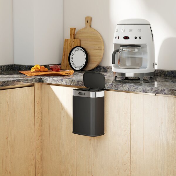 HOMCOM Cestino, Cestino da cucina in acciaio con coperchio che rimane aperto, secchio interno removibile, 21,5x19,5x30 cm, Nero | Aosom Italy