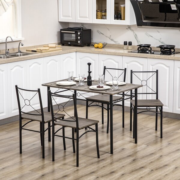 HOMCOM Tavolo da Pranzo con 4 Sedie, Set 5 Pezzi in MDF e Metallo per Sala da Pranzo, Cucina, Bar e Soggiorno, Marrone e Nero|Aosom