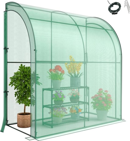 GOPLUS serra 200x100x215cm inclinabile, serra a muro con ripiano per fiori a 3 livelli e copertura in rete PE con 2 porte a zip
