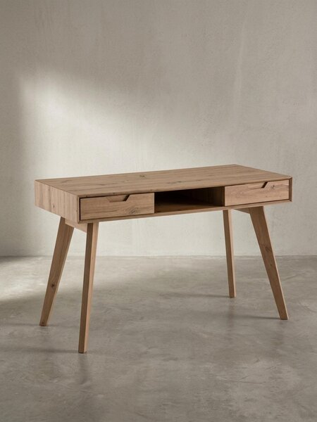 Scrivania per computer con 2 cassetti e gambe in rovere | Scrivania da ufficio per lavorare da casa | Tavolo per laptop con vano portaoggetti e ripiano | Design scandinavo moderno | 120x55x77 cm | Kadima Design