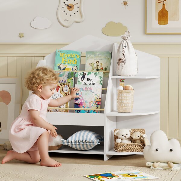 AIYAPLAY Libreria per bambini con 7 ripiani per libri, giocattoli, bordi arrotondati, supporta 40 kg, Bianco | Aosom Italy