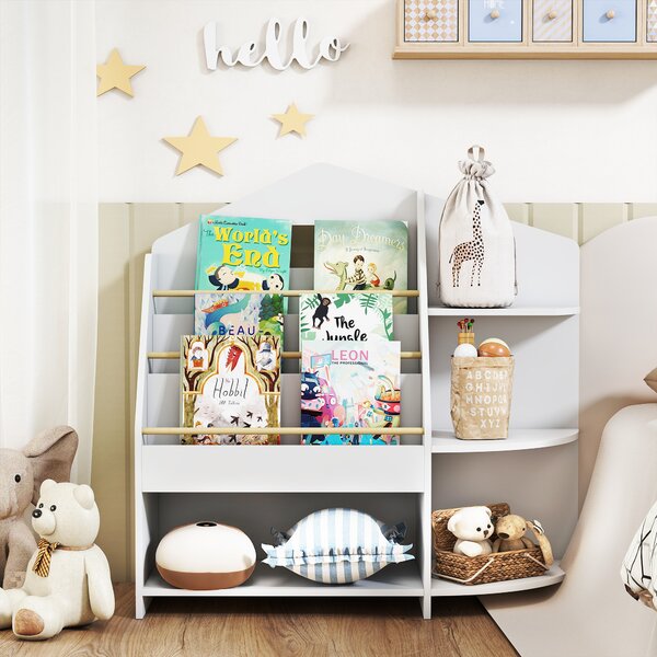 AIYAPLAY Libreria per bambini con 7 ripiani per libri, giocattoli, bordi arrotondati, supporta 40 kg, Bianco | Aosom Italy